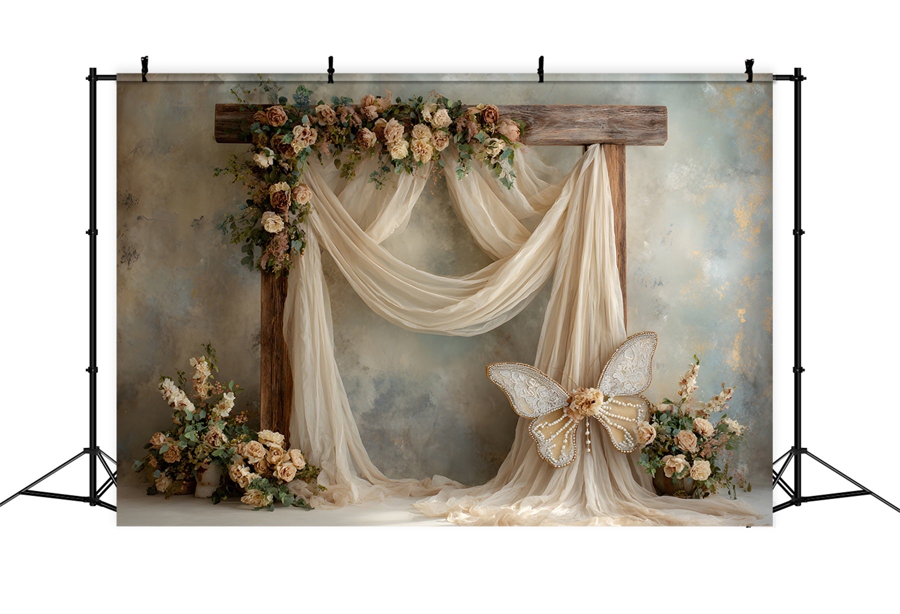 Toile de fond Studio Fête des Mères Arche Bois Rustique Fleurs Par Magali
