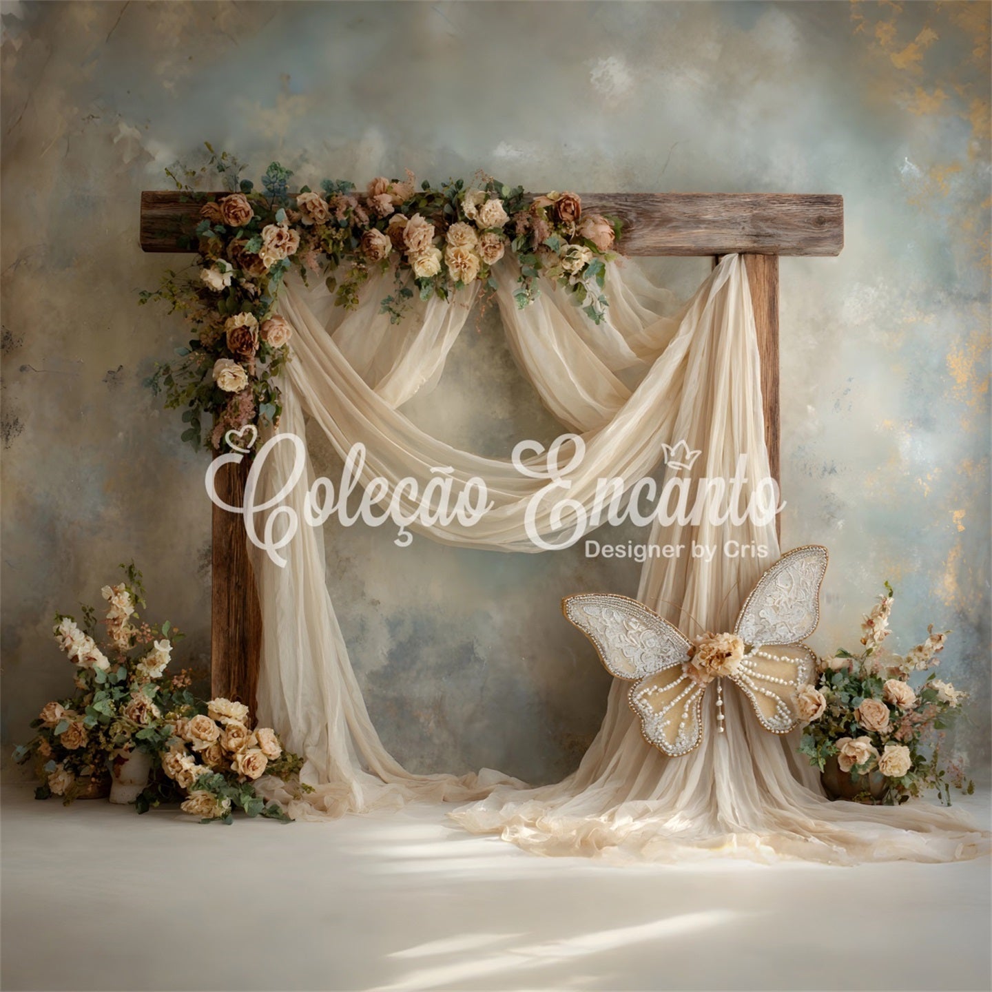 Toile de fond Studio Fête des Mères Arche Bois Rustique Fleurs Par Magali