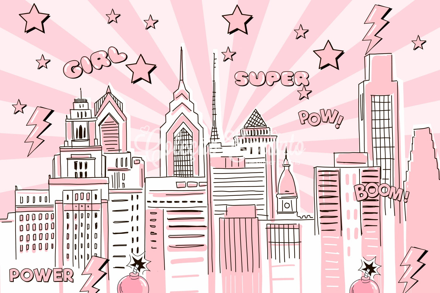 Fond Photo Nouveau-né Explosion Puissance Ville BD Rose Par Magali