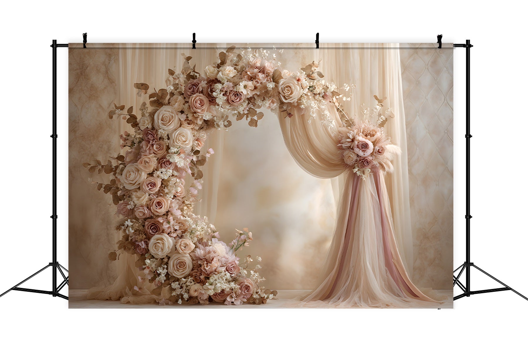 Toile de fond Photo Fête des Mères Arche Florale Roses Crème Élégantes Par Magali