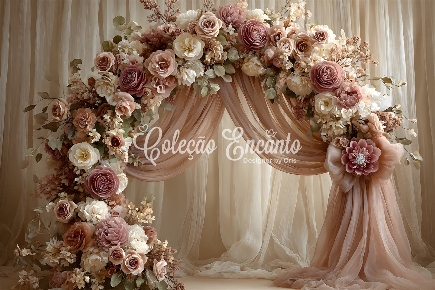 Fond Photo Fête des Mères Arche Roses Blush Rideaux Drapés Par Magali