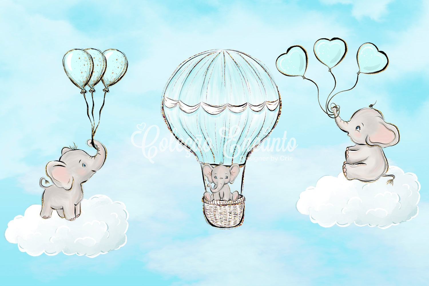 Toile de fond Photo Nouveau-né Balade Ballon Nuage Bébé Éléphant Par Magali