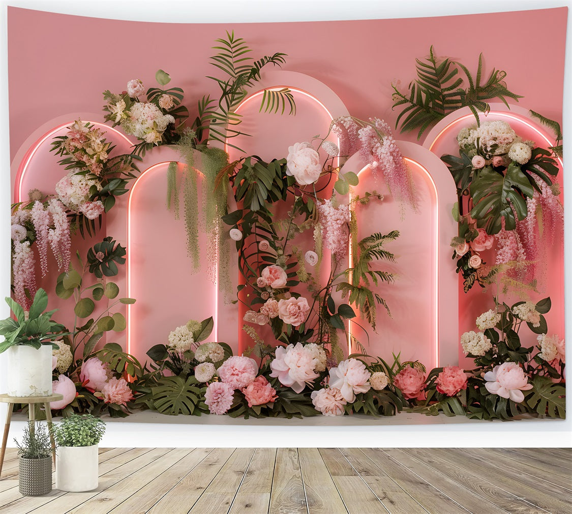 Toile de fond Fête des Mères Arches Néon Fleurs Tropicales Par Magali