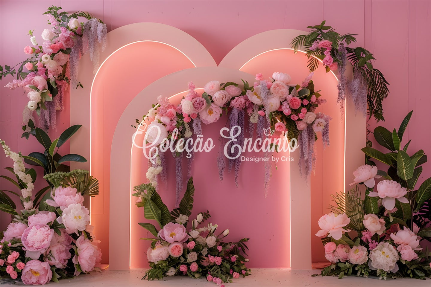 Toile de fond Photo Fête des Mères Arche Florale Néon Rose Par Magali