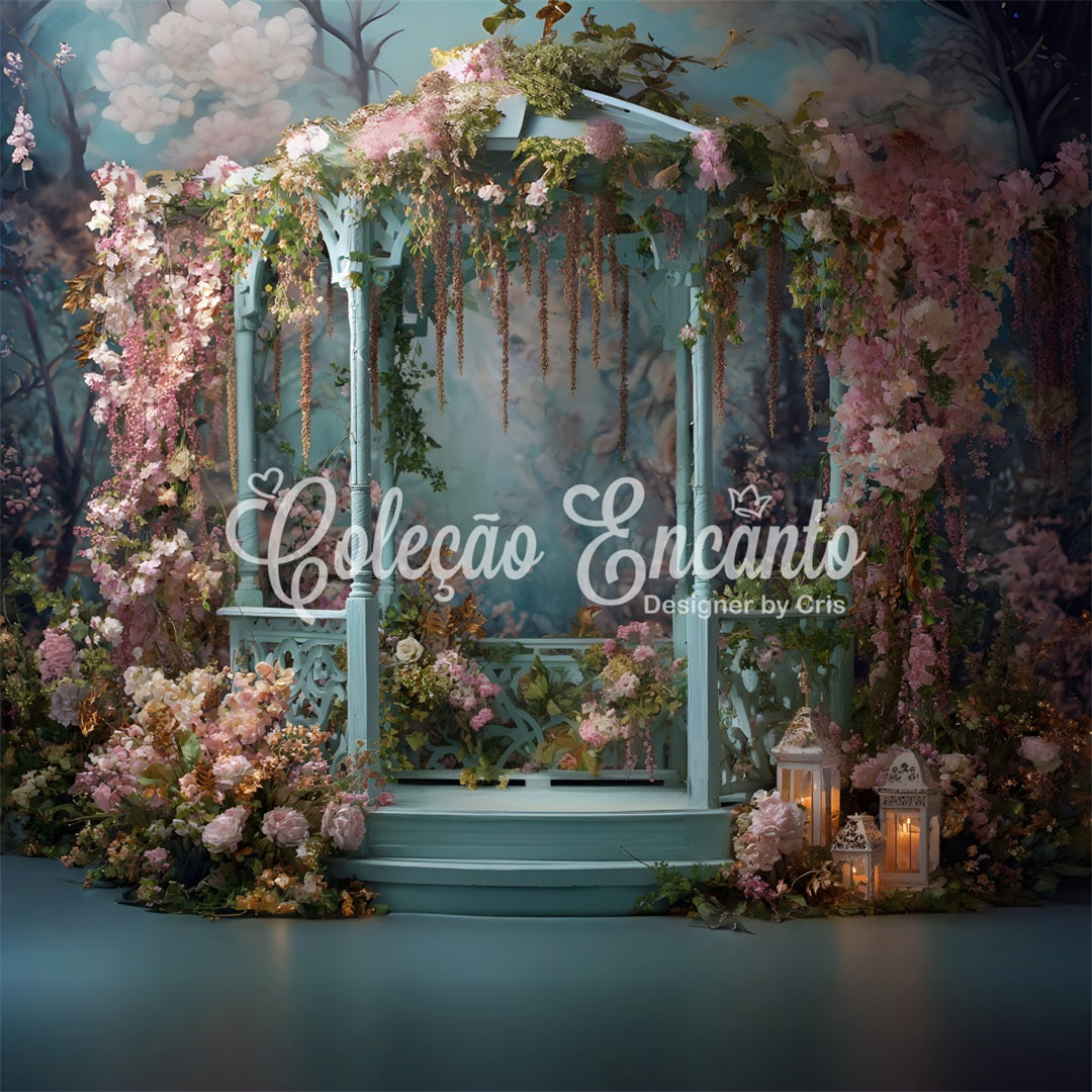 Toile de fond Studio Fête des Mères Gazebo Rustique Entouré Fleurs Par Magali