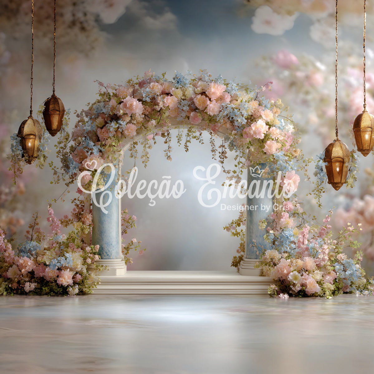 Fond Studio Fête des Mères Arche Guirlande Fleurs Pastel Par Magali