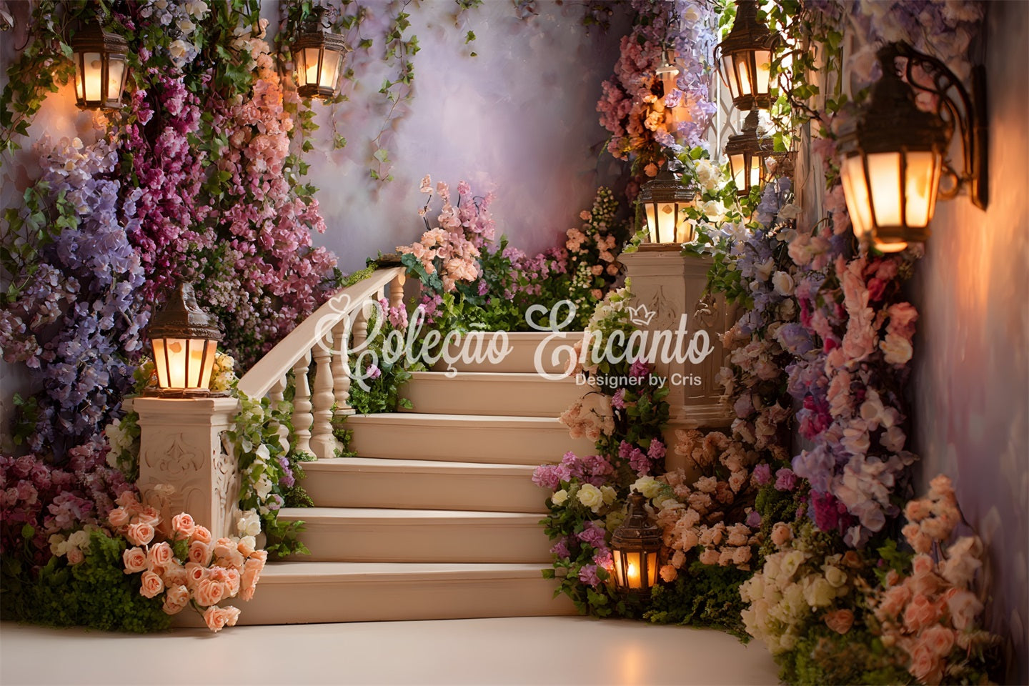 Toile de fond Fête des Mères Chemin Lanternes Fleurs Fantaisie Par Magali