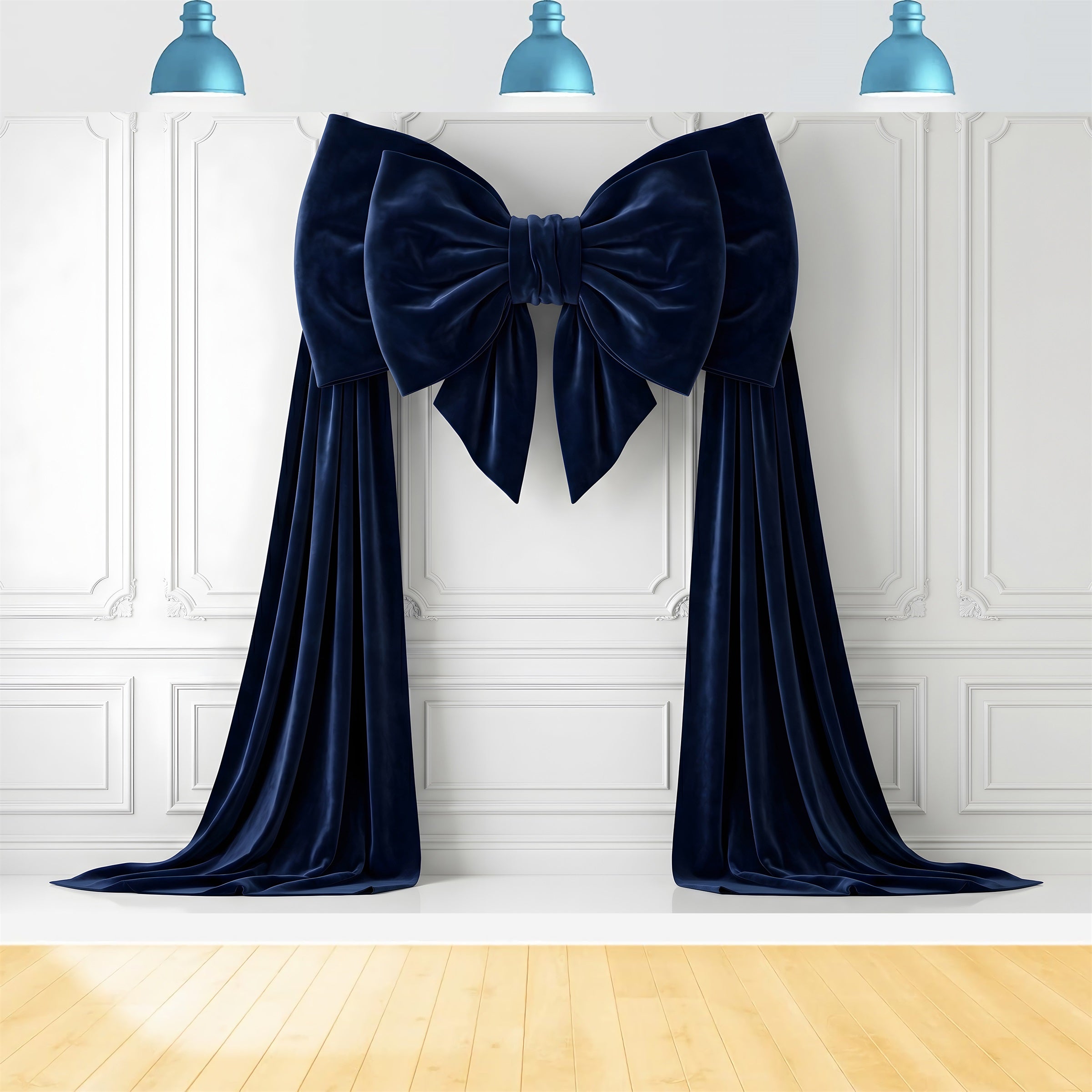 Toile de fond de Noël avec nœud en velours bleu marine et panneaux blancs pour séance photo CEM65-116