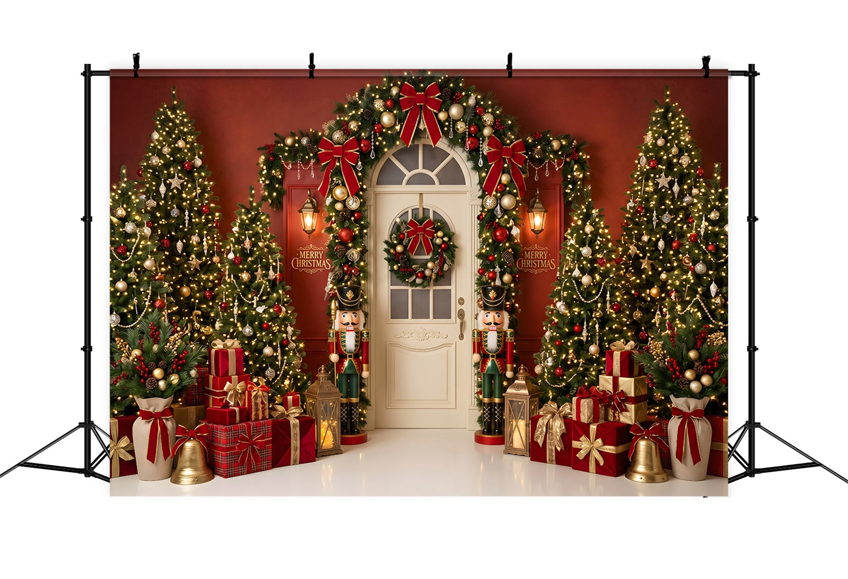 Toile de fond Casse-Noisette de Noël avec entrée rouge et cadeaux CEM65-196