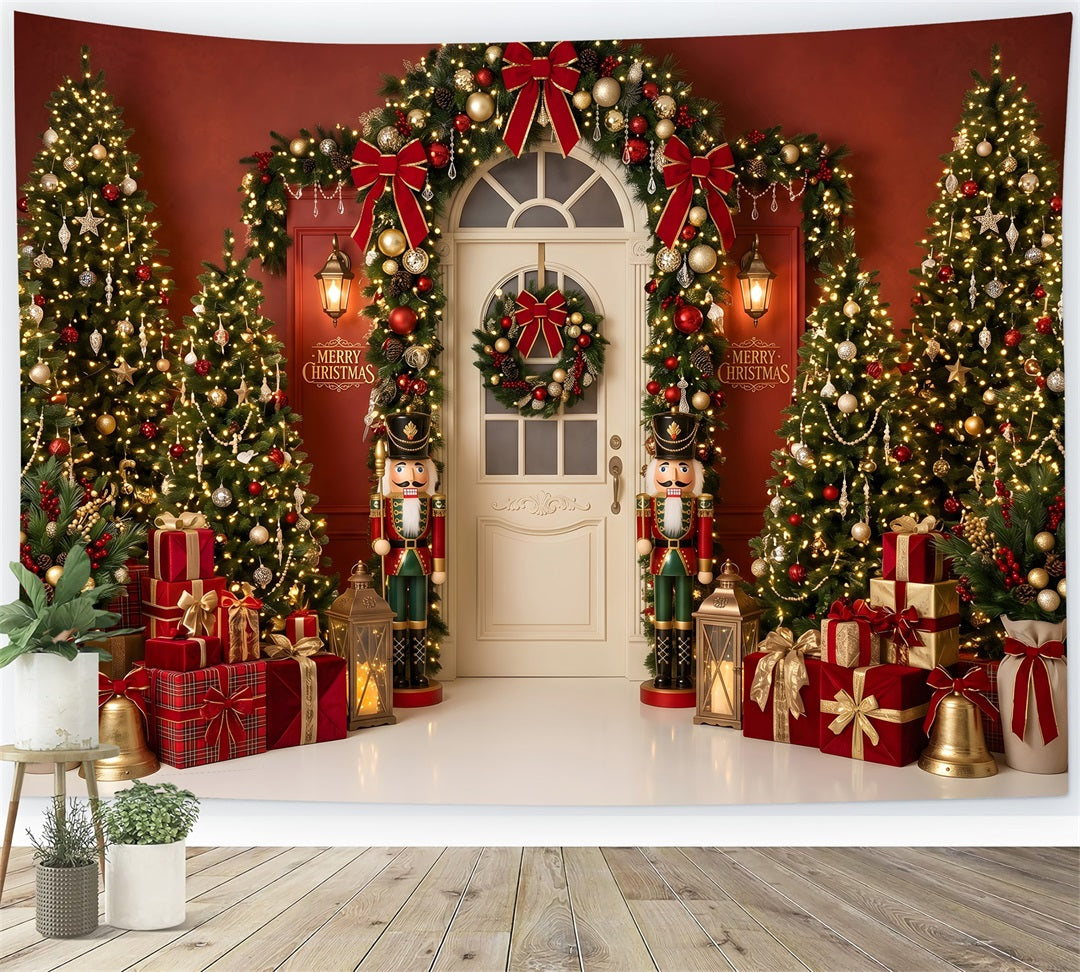 Toile de fond Casse-Noisette de Noël avec entrée rouge et cadeaux CEM65-196