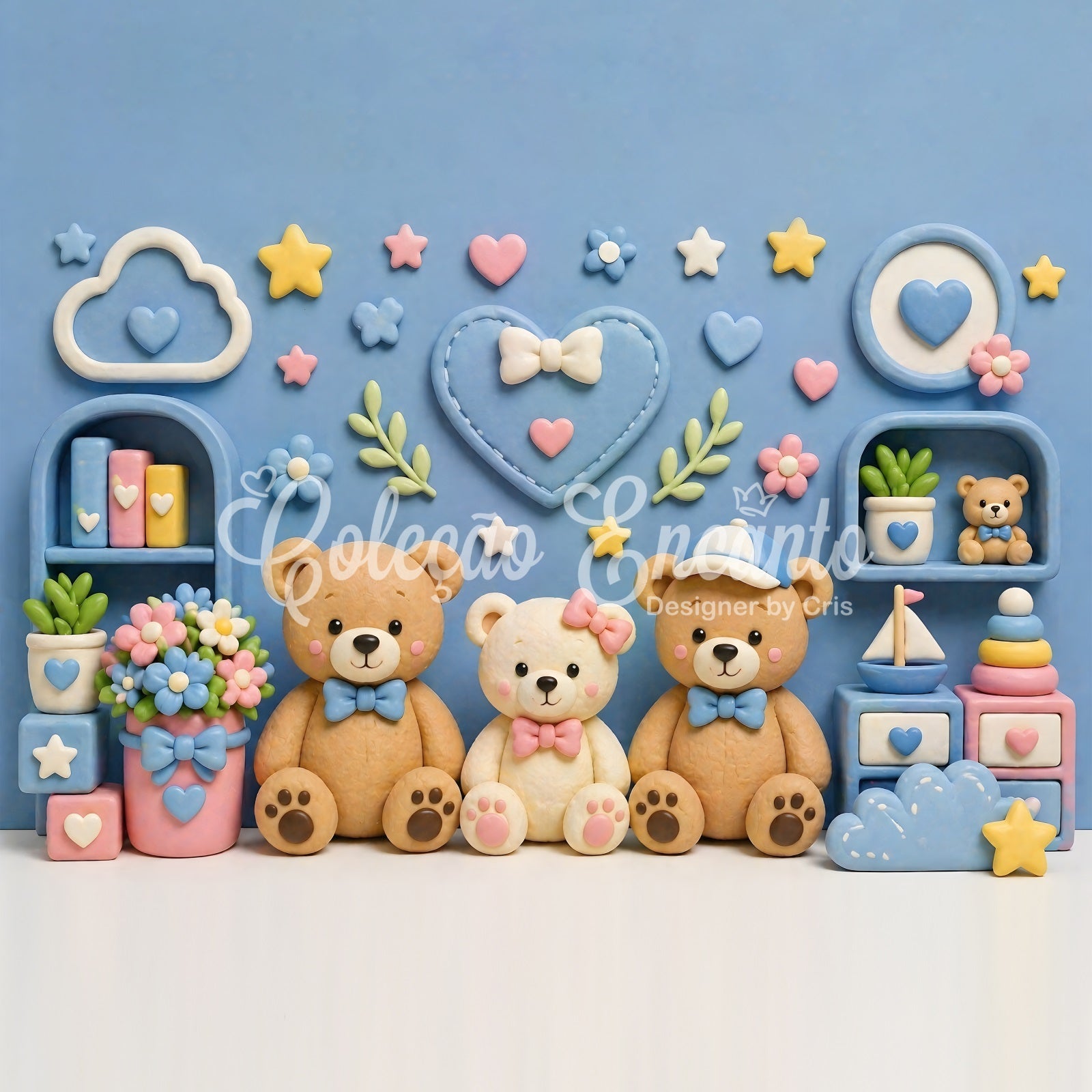 Toile de fond pour enfant et nouveau-né avec mur de chambre et ours en peluche pastel CEM65-2