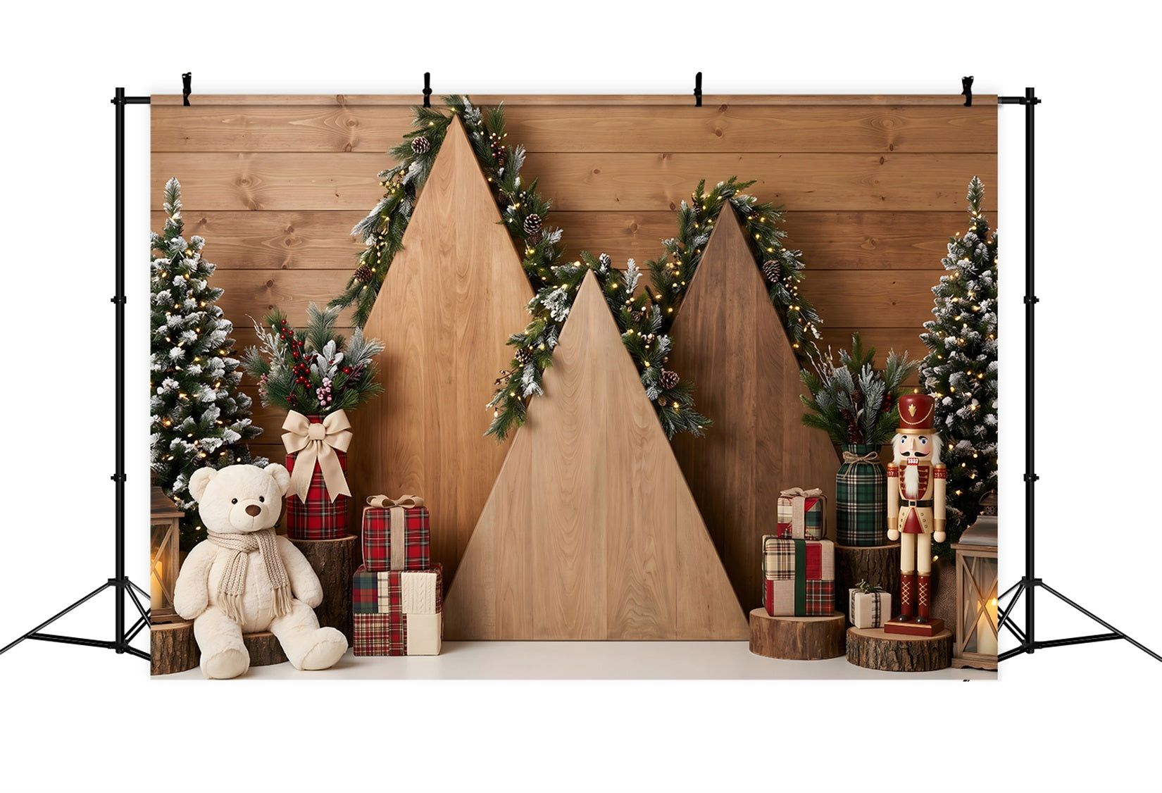 Toile de fond de Noël format 20 × 10 avec arche de maison rustique en bois CEM65-205