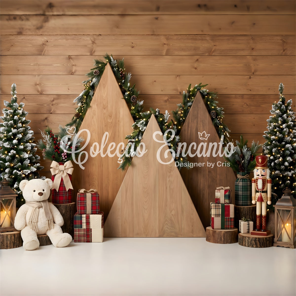 Toile de fond de Noël format 20 × 10 avec arche de maison rustique en bois CEM65-205