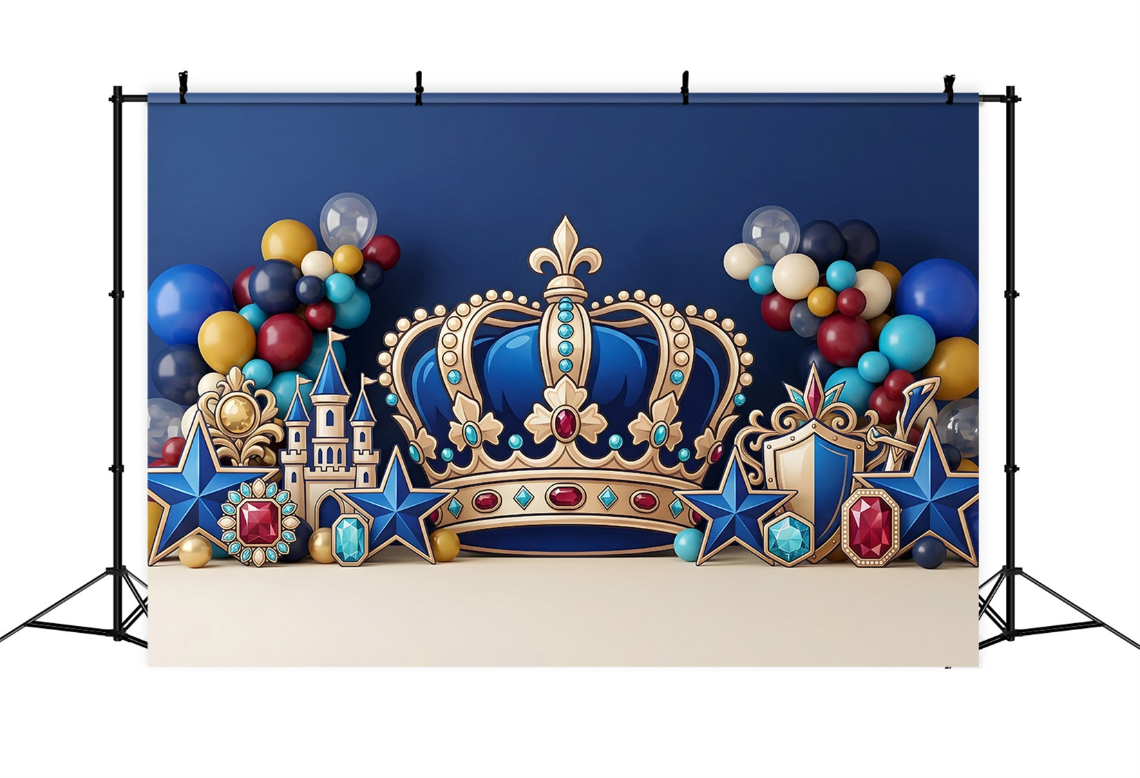 Toile de fond photo pour enfant avec château royal bleu et couronne CEM65-55