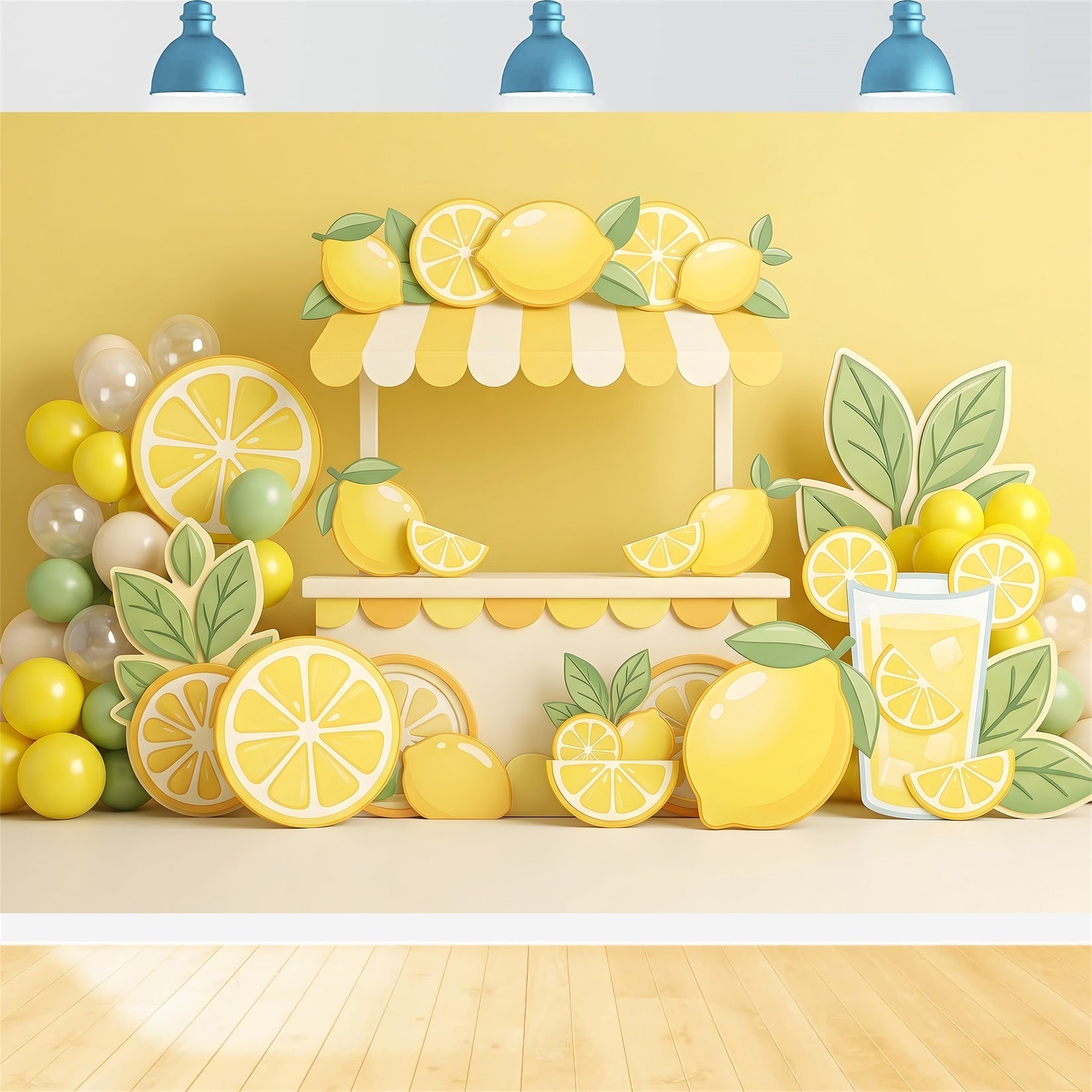 Toile de fond pour enfant avec kiosque de limonade agrumes et ballons CEM65-57