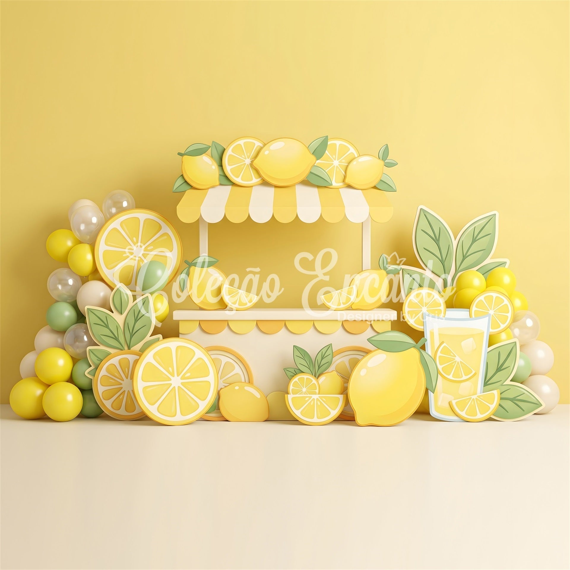 Toile de fond pour enfant avec kiosque de limonade agrumes et ballons CEM65-57