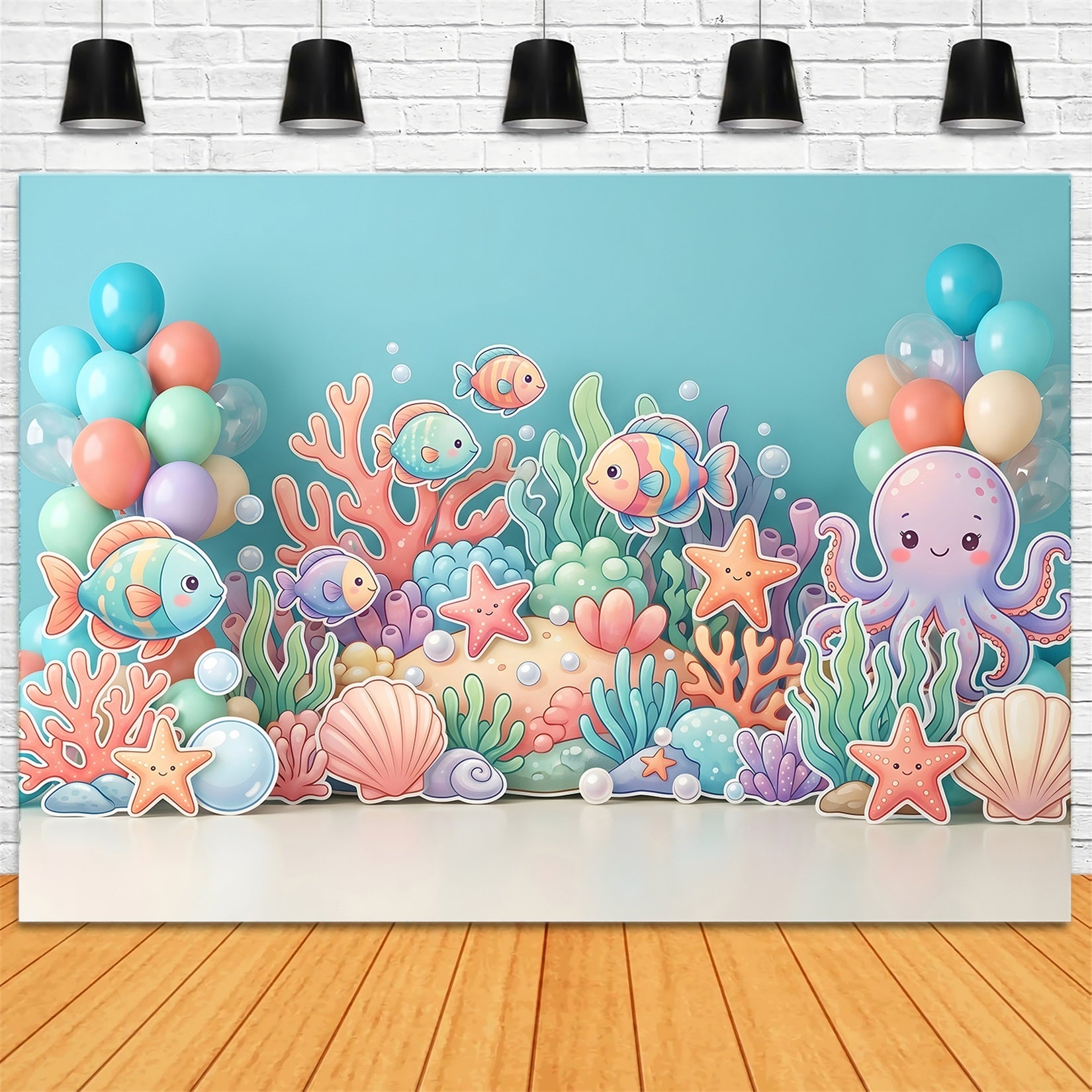 Toile de fond photo pour enfant avec poissons pieuvre et coraux océaniques CEM65-67