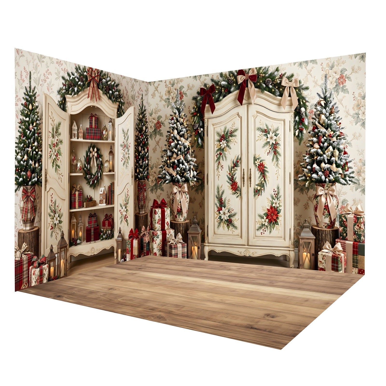 Toile de Fond de Noël Meuble Vintage avec Fleurs Ensemble Décor de Studio CEMRMS65-16