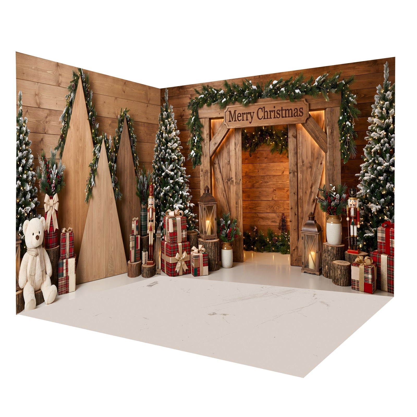Toile de Fond de Noël Arche Rustique en Bois Ensemble Décor de Studio CEMRMS65-18