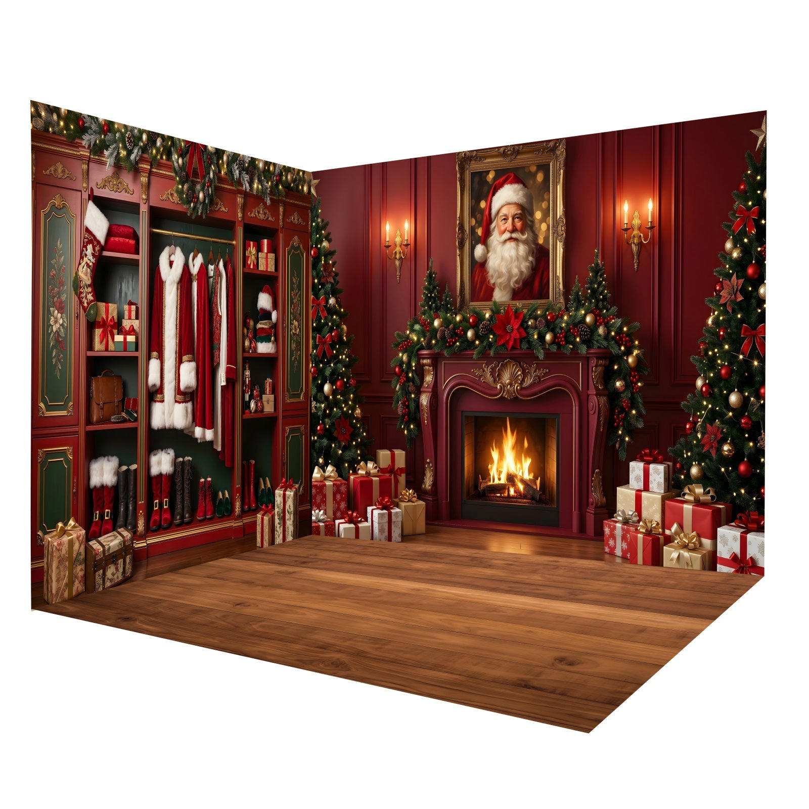 Toile de Fond Photo Père Noël Vestiaire et Cheminée Ensemble Décor de Studio CEMRMS65-5
