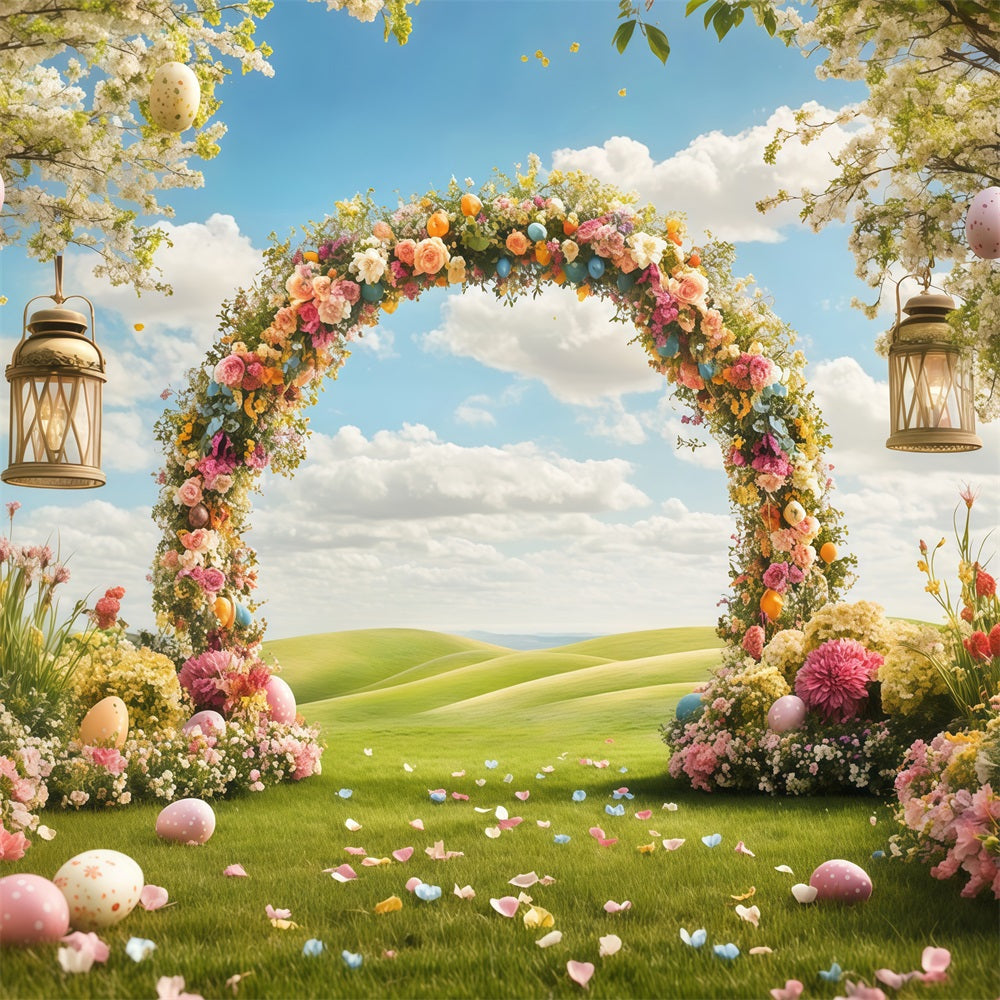 Toile de fond Pâques Arche Florale Prairie CJJ-165