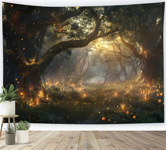 Toile de Fond Forêt Lueur Dorée Lucioles CJJ2-36