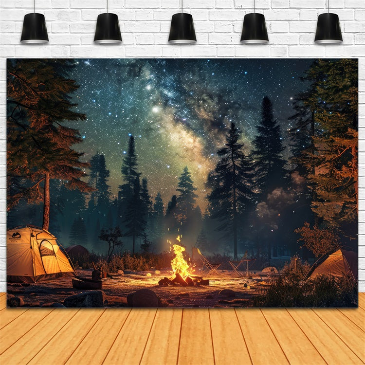 Toile de Fond Forêt Nuit Feu de Camp Étoilé CJJ2-39