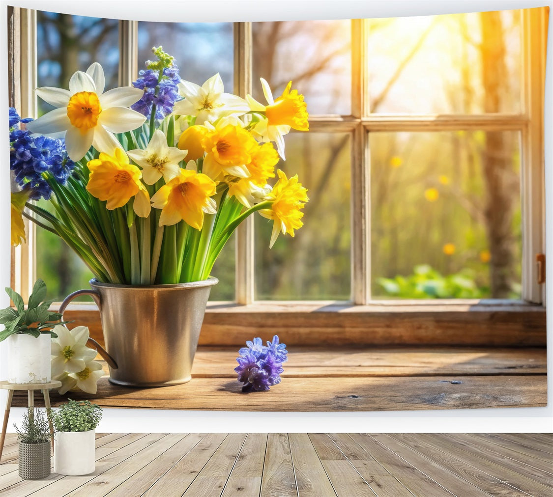 Toile de Fond Jonquille Fenêtre Fleur Printanière CJJ2-6
