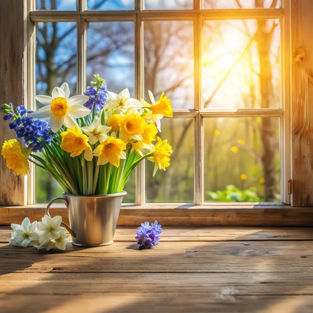 Toile de Fond Jonquille Fenêtre Fleur Printanière CJJ2-6