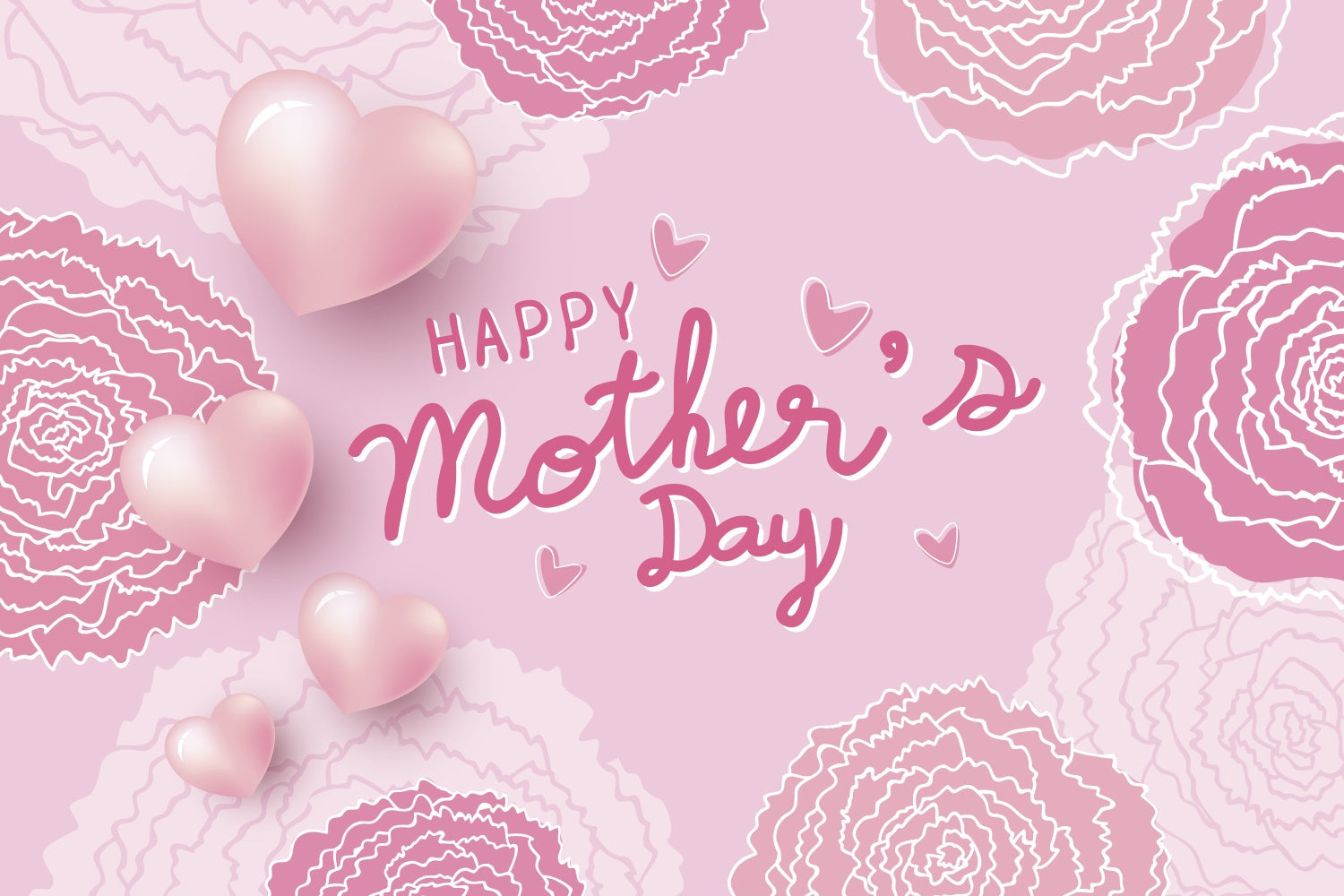 Toile de fond Fête des Mères Personnalisable Œillet Rose Cœurs d'Amour CJJ3-131