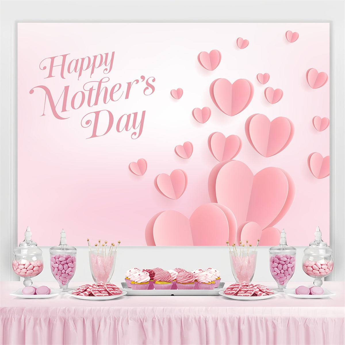 Toile de fond Fête des Mères Personnalisable Cœur Flottant Rose CJJ3-145