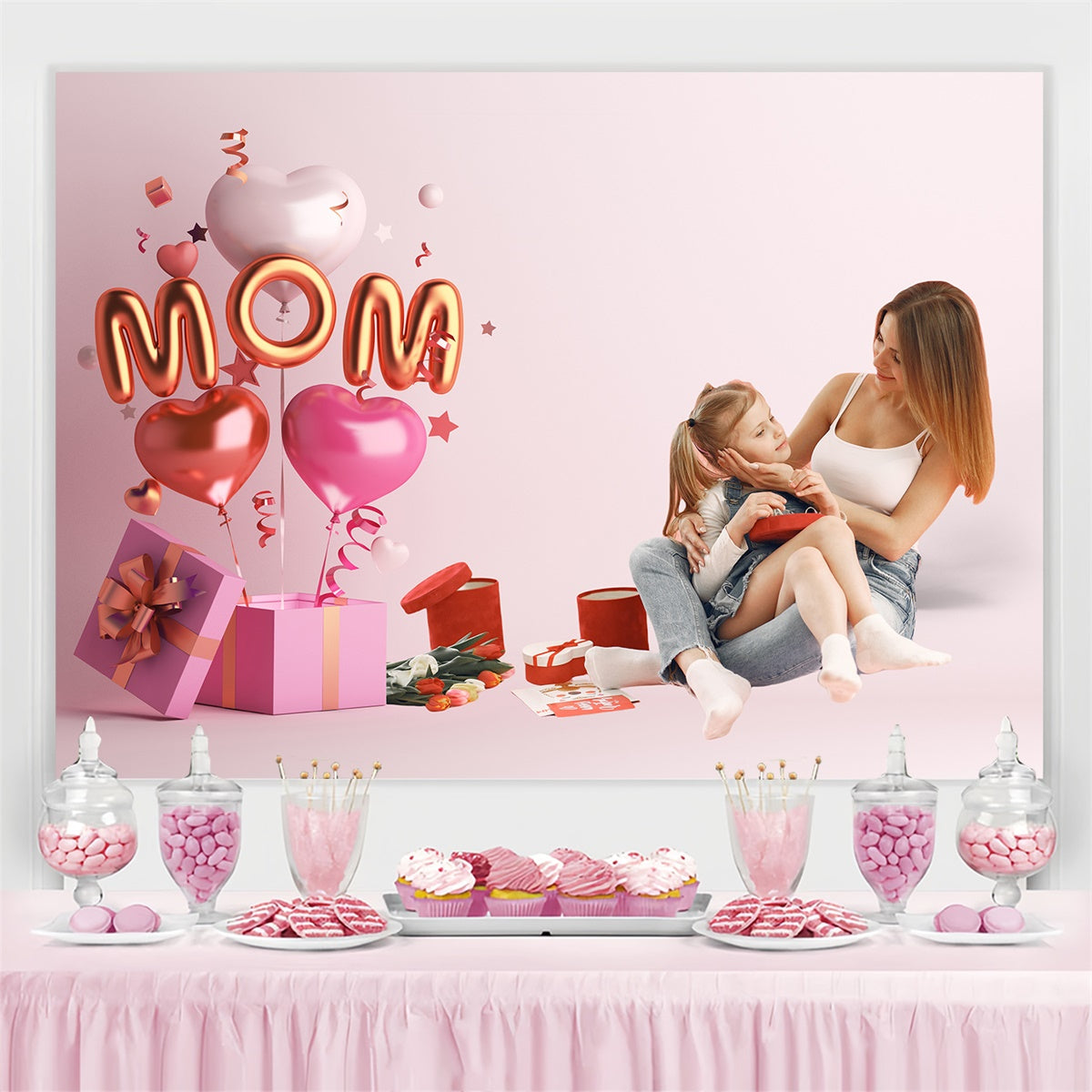 Toile de fond Fête des Mères Personnalisable Idée Ballon Rose Cadeau CJJ3-151