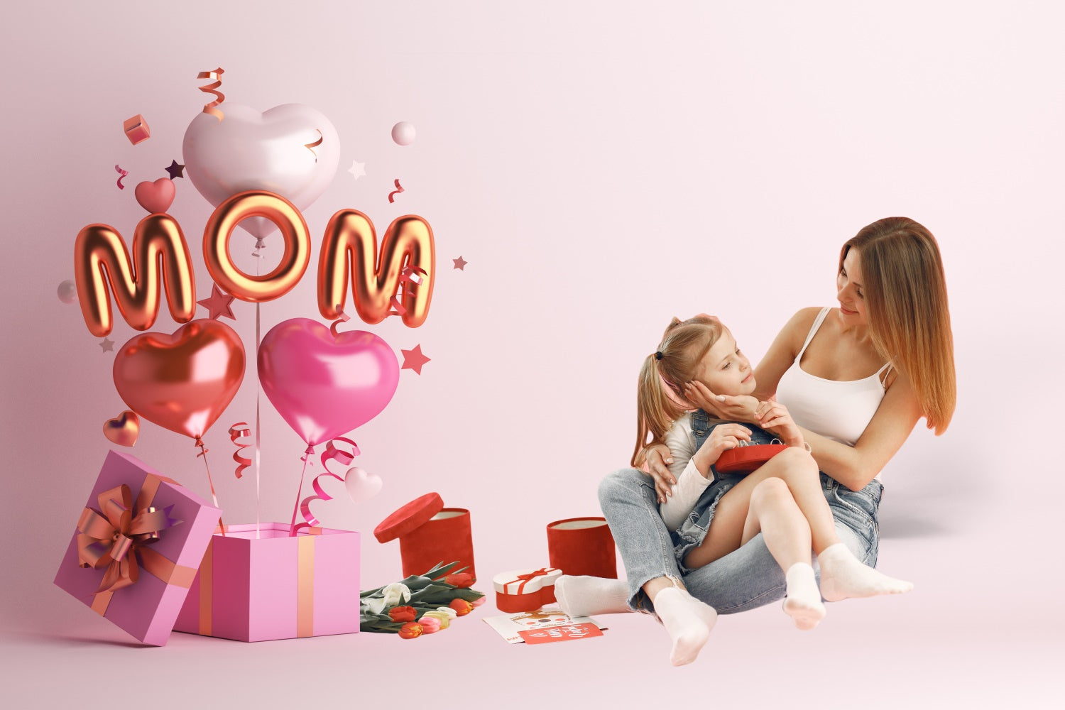 Toile de fond Fête des Mères Personnalisable Idée Ballon Rose Cadeau CJJ3-151