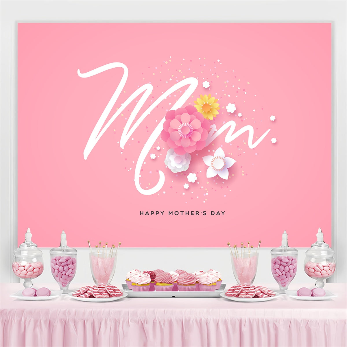 Toile de fond Fête des Mères Personnalisable Floral Minimaliste Rose CJJ3-155