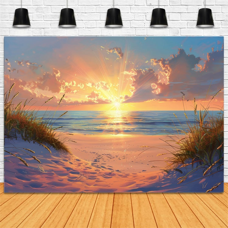 Toile de fond de Plage Été Bord de Mer Matin Tranquille CJJ3-223