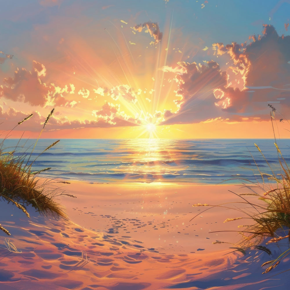 Toile de fond de Plage Été Bord de Mer Matin Tranquille CJJ3-223