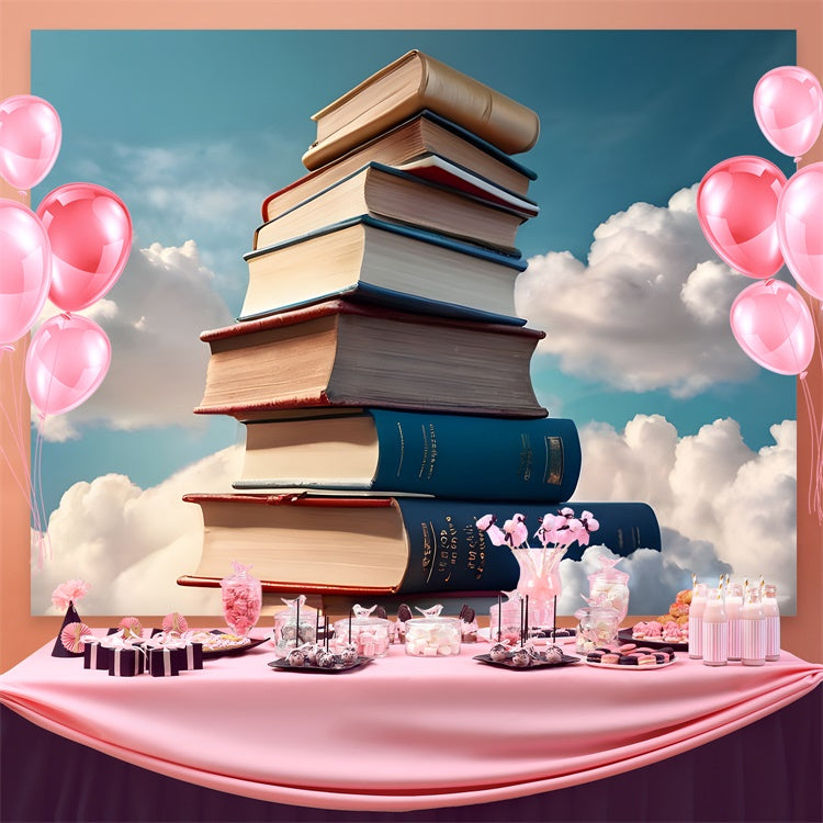 Toile de fond Journée Mondiale du Livre Ciel Bleu Rêveur et Livres CJJ3-59