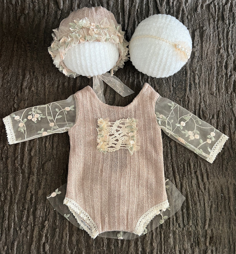 Nouveau-né Bébé Mignon Ensemble de fleurs en dentelle tricoté avec coiffe CL1