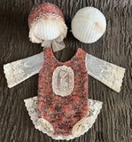 Nouveau-né Bébé Mignon Ensemble de fleurs en dentelle tricoté avec coiffe CL1