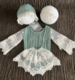 Nouveau-né Bébé Mignon Ensemble de fleurs en dentelle tricoté avec coiffe CL1