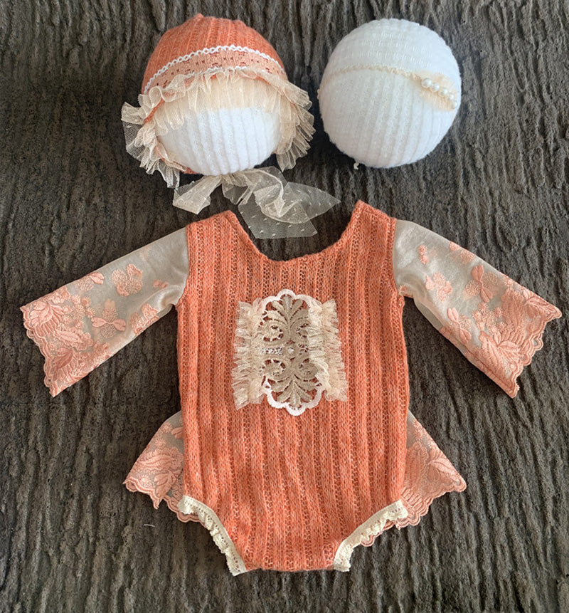 Nouveau-né Bébé Mignon Ensemble de fleurs en dentelle tricoté avec coiffe CL1