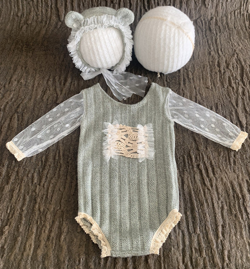 Nouveau-né Bébé Mignon Ensemble de fleurs en dentelle tricoté avec coiffe CL1