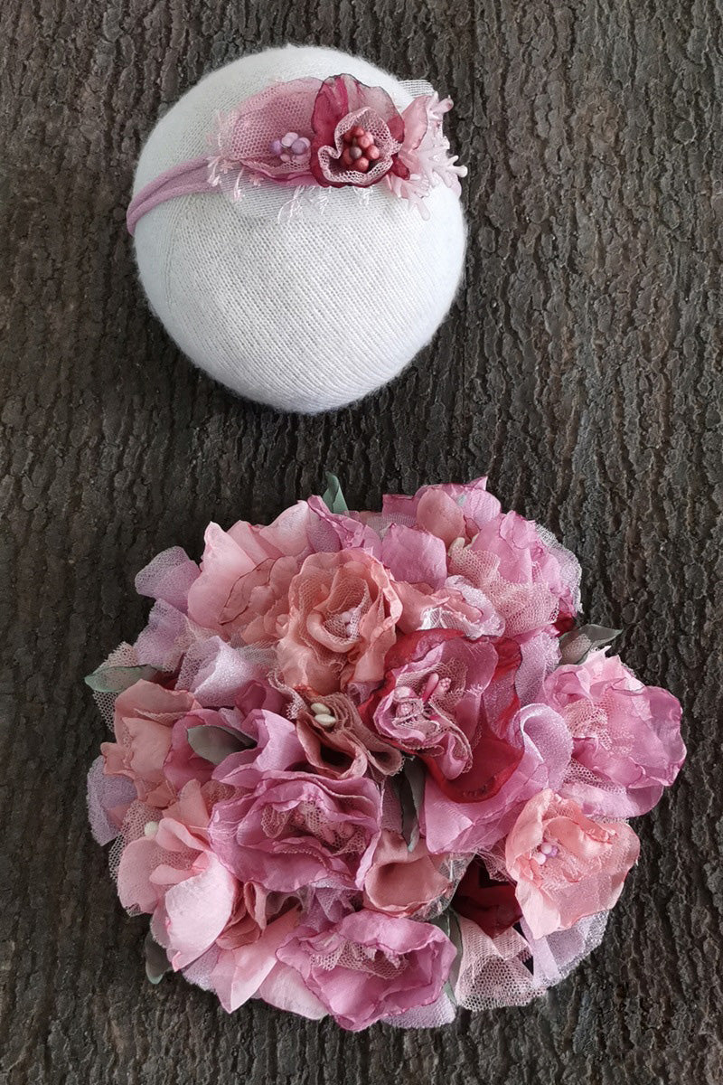 Accessoires de photographie pour nouveau-né Robe à pompon fleurie pour bébé fille (avec coiffe assortie) CL3