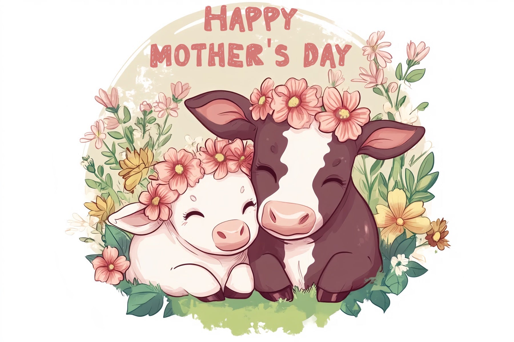 Toile de fond Fête des Mères Personnalisable Célébration Florale Vaches CSH-136