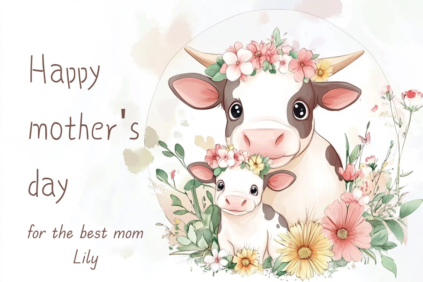 Toile de fond Fête des Mères Personnalisable Famille de Vaches Florales CSH-137