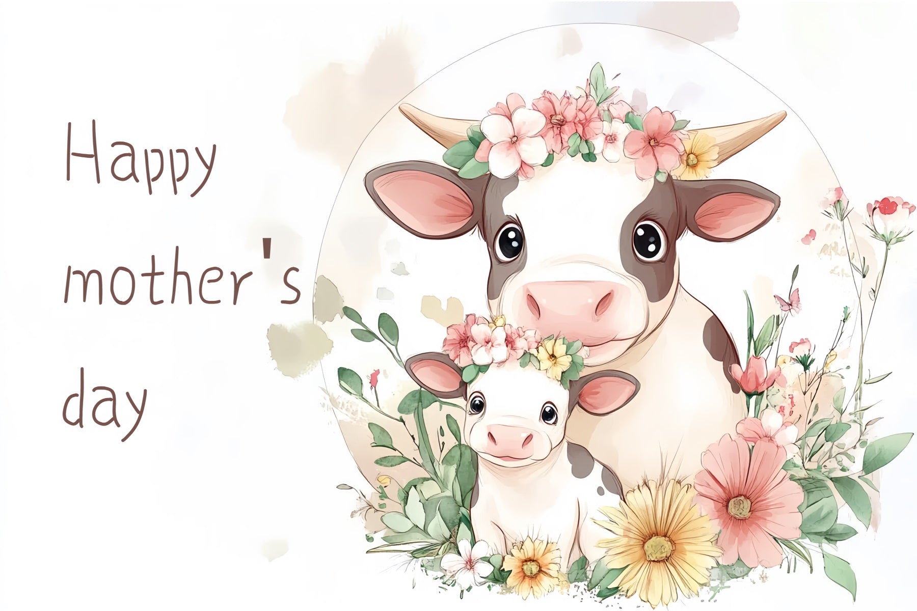 Toile de fond Fête des Mères Personnalisable Famille de Vaches Florales CSH-137