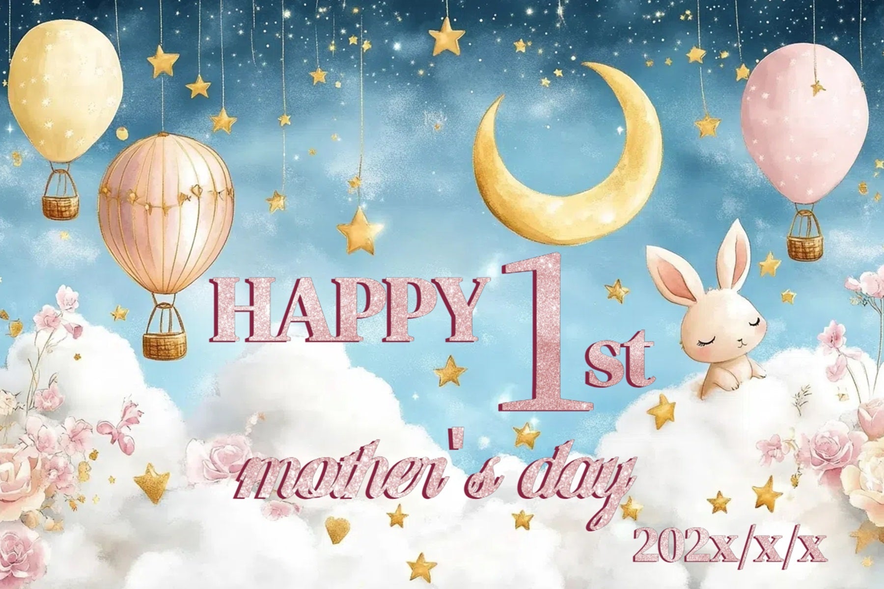 Toile de fond Fête des Mères Personnalisable Montgolfière Ciel CSH-140