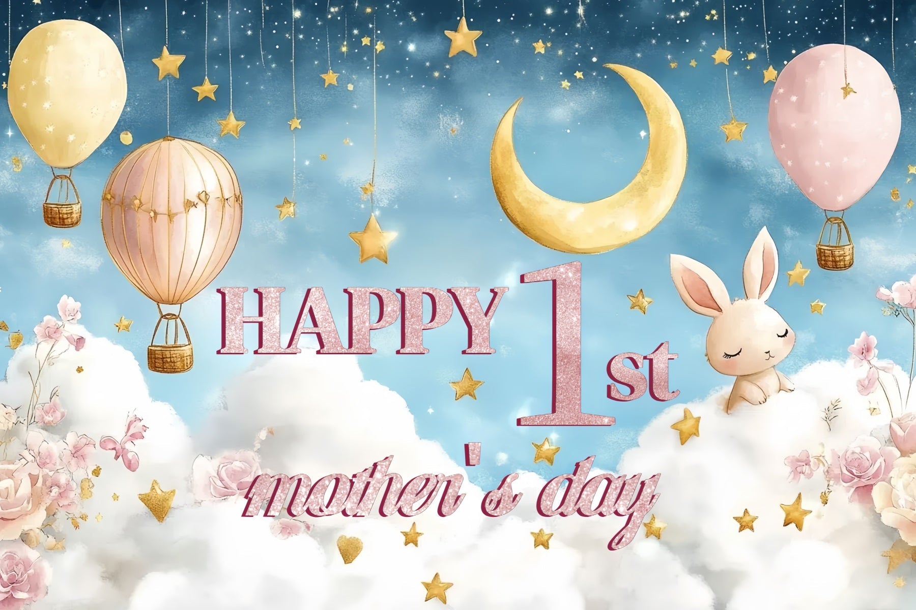 Toile de fond Fête des Mères Personnalisable Montgolfière Ciel CSH-140