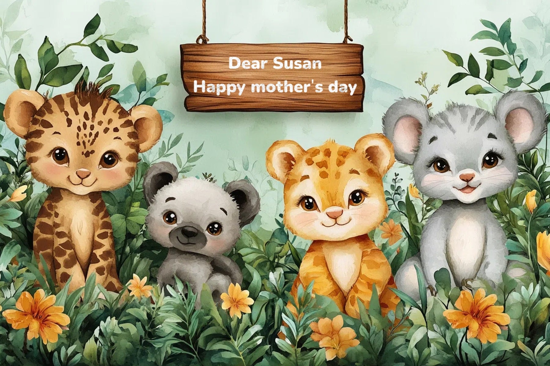 Toile de fond Fête des Mères Personnalisable Amis de la Jungle CSH-141