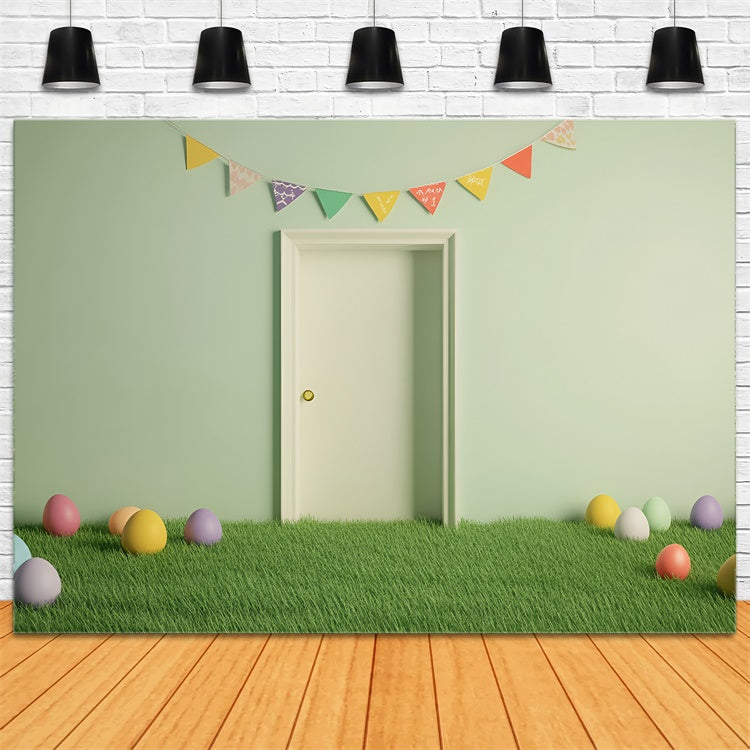 Toile de Fond Studio Photo Pâques Porte Verte Fraîche Œufs Pâques CSH2-101